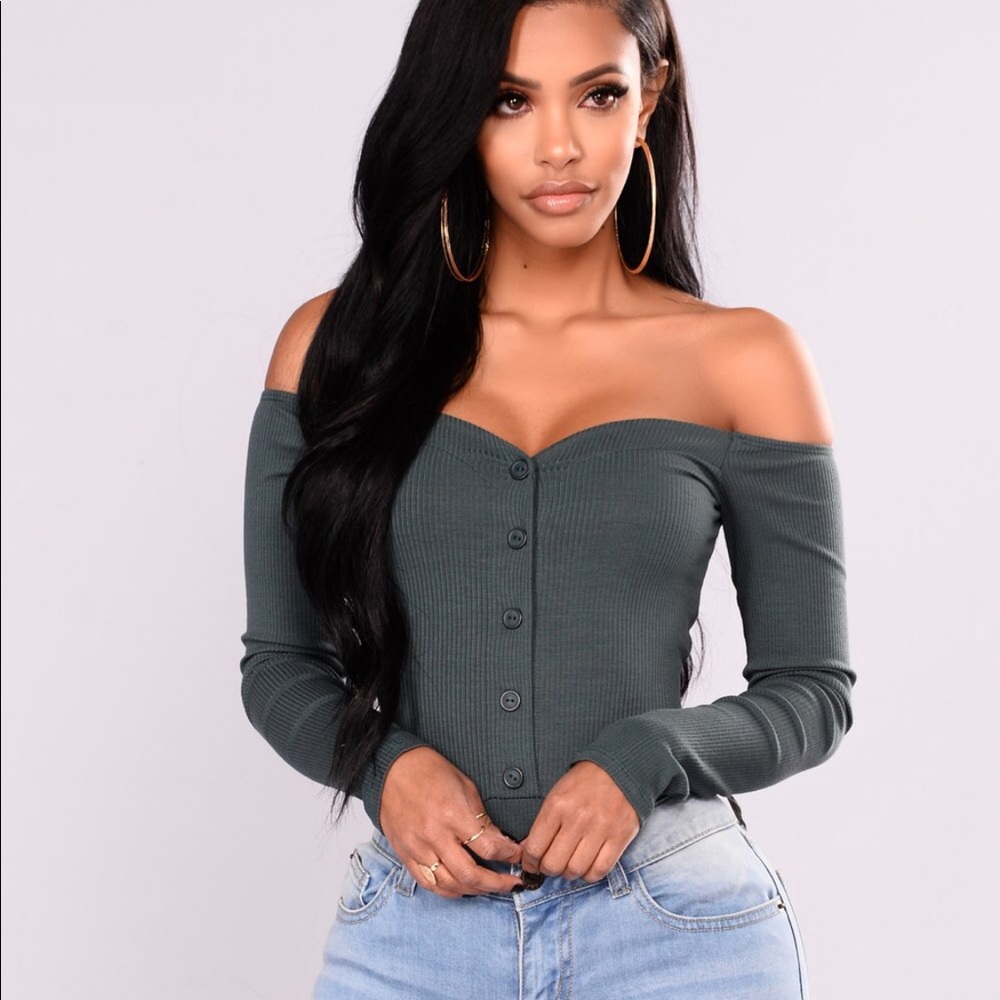 Off the shoulder long sleeve bodysuit